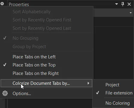 tab bar option menu tab beállítás menü