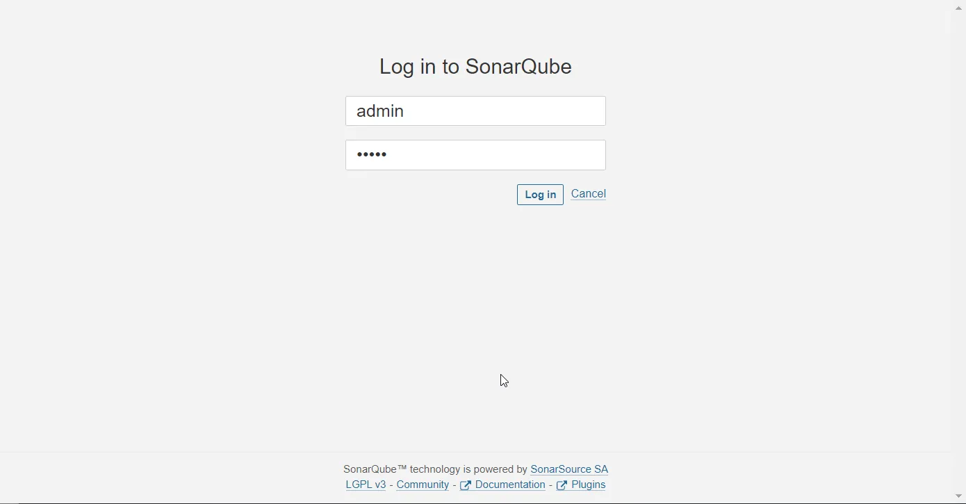 SonarQube login page